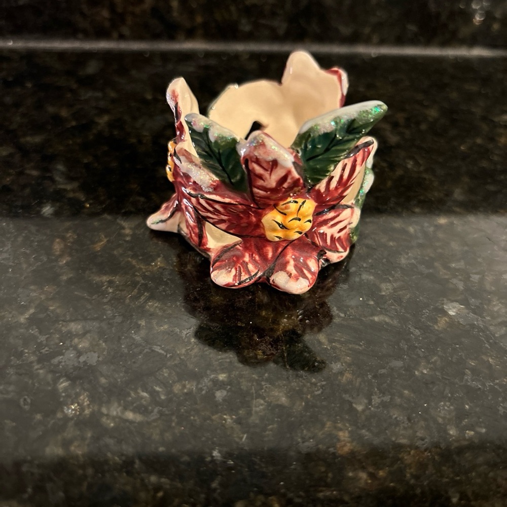 BLUE SKY Vintage 2001 Single Poinsettia Candlestick Holder